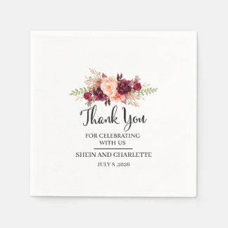 Personalized Burgundy Wedding Favor, Boho Flo Napkins