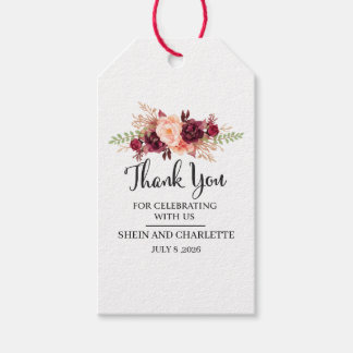Personalized Burgundy Wedding Favor Tags, Boho Flo Gift Tags