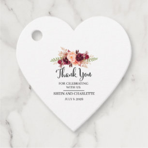 Personalized Burgundy Wedding Favor Tags, Boho Flo Tags