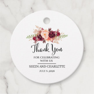 Personalized Burgundy Wedding Favor Tags, Boho Flo Tags