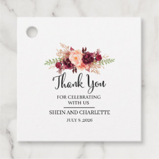 Personalized Burgundy Wedding Favor Tags, Boho Flo Tags