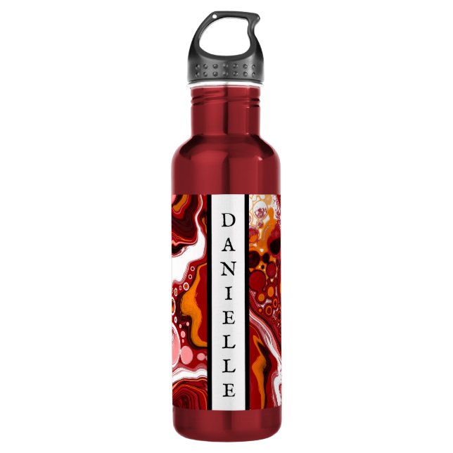 Personalized Burgundy White Digital Fluid Art    Stainless Steel Water Bottle (Front)