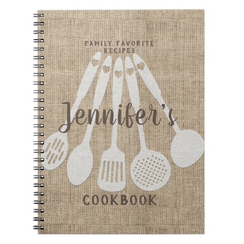 Personalized Burlap Look Recipe Cookbook Notebook