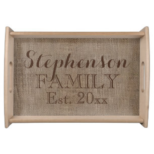 Personalized Burlap-Look Rustic Family Keepsake Serving Tray