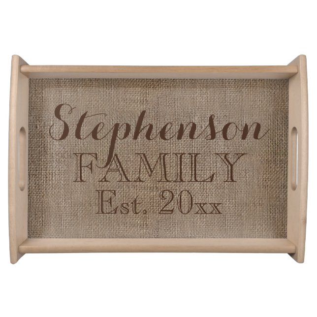 Personalized Burlap-Look Rustic Family Keepsake Serving Tray (Front)