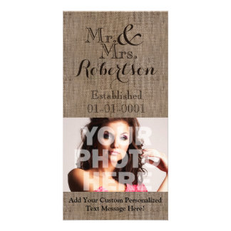 Personalized Burlap-Look Rustic Wedding Keepsake Card