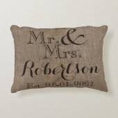 Personalized Burlap-Look Rustic Wedding Keepsake Decorative Pillow (Front)