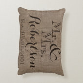 Personalized Burlap-Look Rustic Wedding Keepsake Decorative Pillow (Back(Vertical))