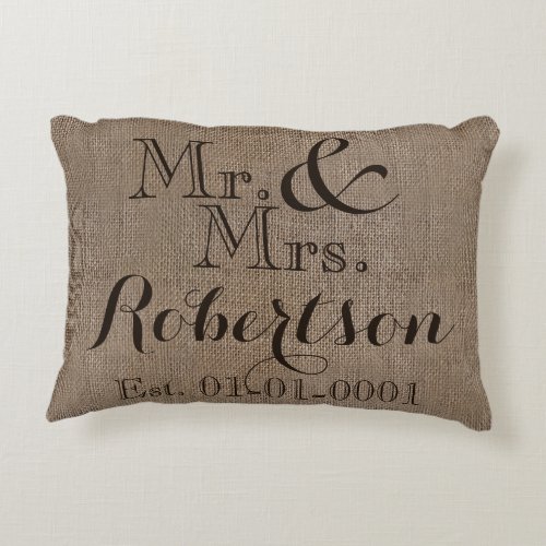 Personalized Burlap_Look Rustic Wedding Keepsake Decorative Pillow