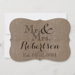 Personalized Burlap-Look Rustic Wedding Keepsake Invitation