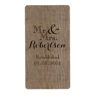 Personalized Burlap-Look Rustic Wedding Keepsake Label