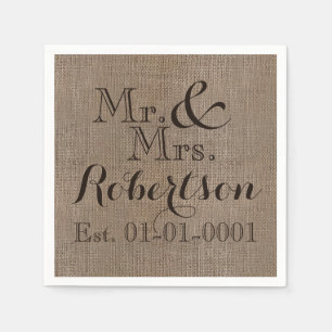 Personalized Burlap-Look Rustic Wedding Keepsake Paper Napkins