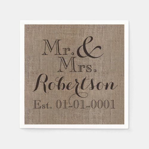 Personalized Burlap_Look Rustic Wedding Keepsake Paper Napkins