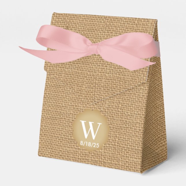 Personalized Burlap  Monogram Wedding Favor Boxes (Front Side)