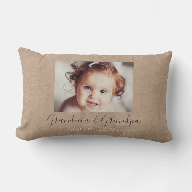 Personalized Burlap Photo Throw Pillow (Front)