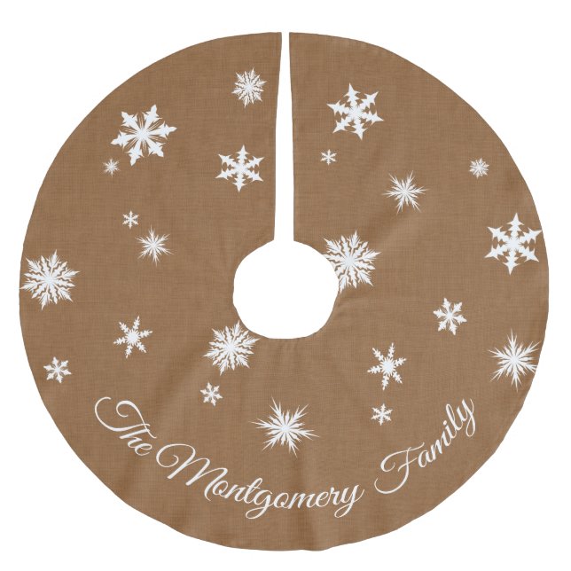 Personalized Burlap Tree Skirt with Snowflakes (Front)