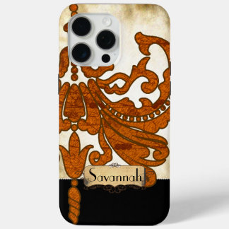 Personalized Burnt Orange Antique Scroll Work iPhone 15 Pro Max Case