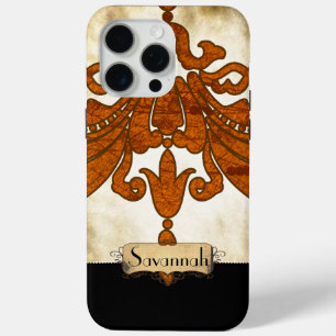 Personalized Burnt Orange Antique Scroll Work iPhone 15 Pro Max Case