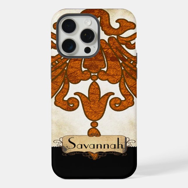 Personalized Burnt Orange Antique Scroll Work Iphone Case (Back)