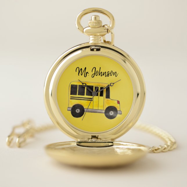 Personalized Bus Driver Yellow School Bus Teacher Pocket Watch (Inside)