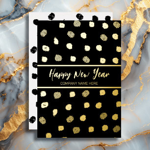 Personalized Business Black and Gold Foil New Year Holiday Card