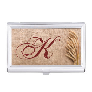 Personalized Business Card Holder Wheat on Burlap