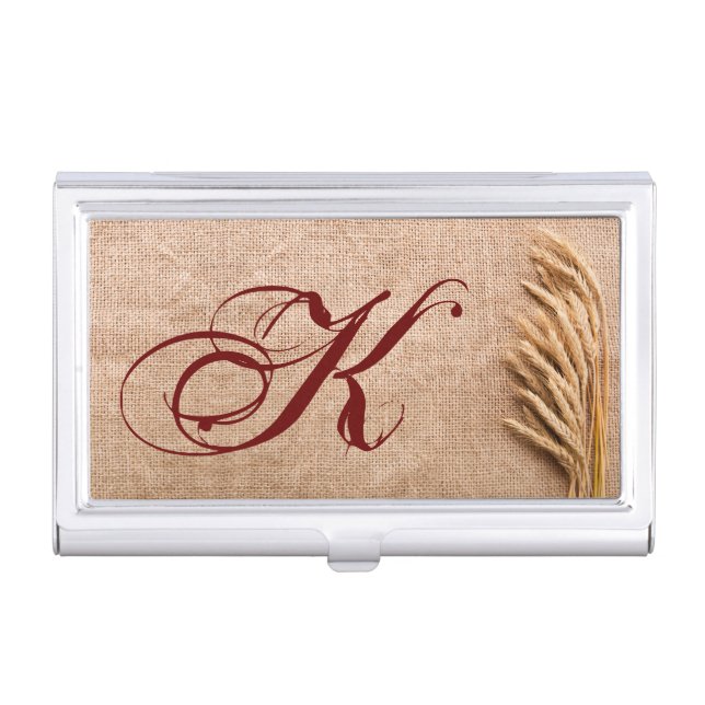 Personalized Business Card Holder Wheat on Burlap (Front)