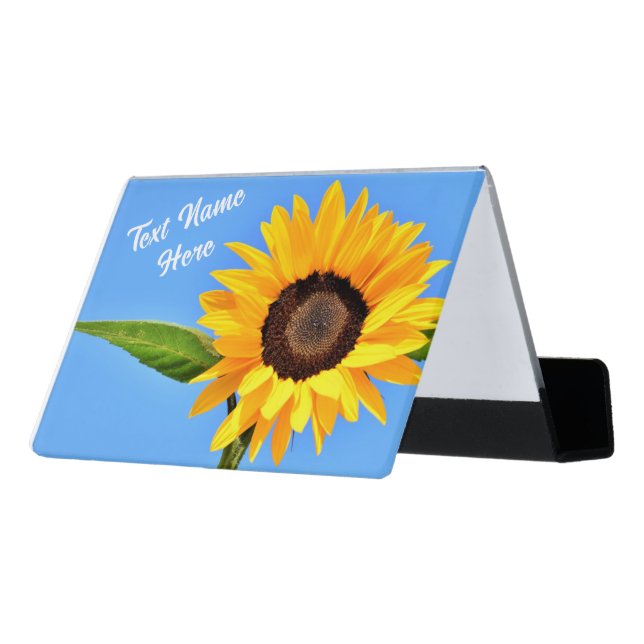 Personalized Business Card Holder with Sunflower (Angled Back)