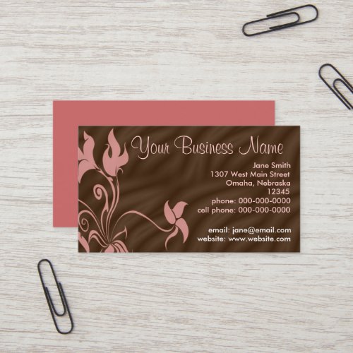 Personalized Business Cards, Feminine Pink / Brown