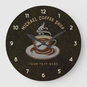 Personalized Business Coffee Shop - Coffee Bar Large Clock