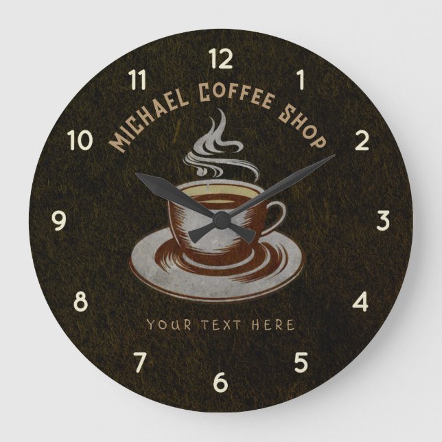 Personalized Business Coffee Shop - Coffee Bar Large Clock (Front)