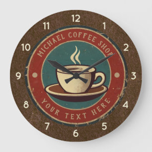 Personalized Business Coffee Shop - Coffee Bar Large Clock