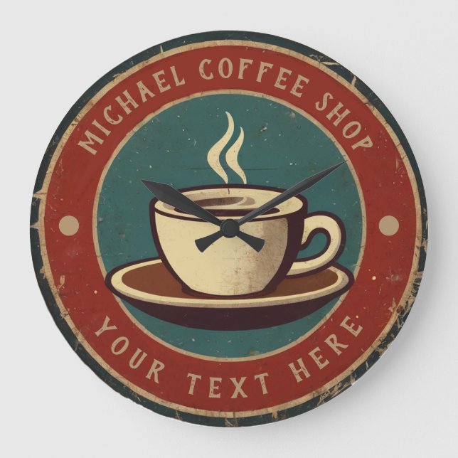 Personalized Business Coffee Shop - Coffee Bar Large Clock (Front)