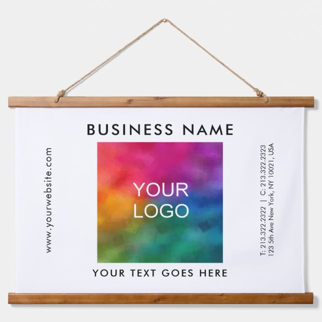 Personalized Business Company Logo Text Template Hanging Tapestry (Front)