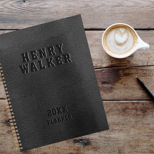 Personalized Business Embossed Black Vegan Leather Planner