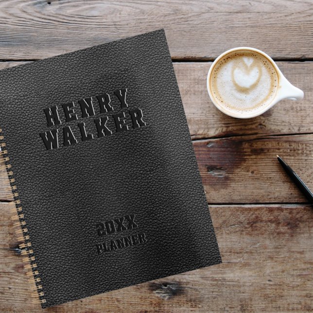 Personalized Business Embossed Black Vegan Leather Planner (Creator Uploaded)