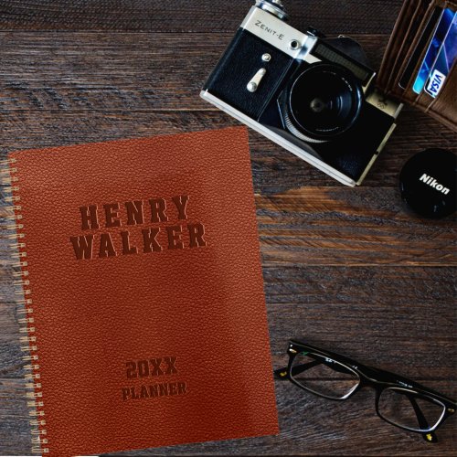 Personalized Business Embossed Brown Vegan Leather Planner