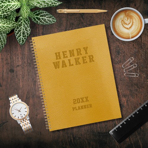 Personalized Business Embossed Gold Vegan Leather Planner