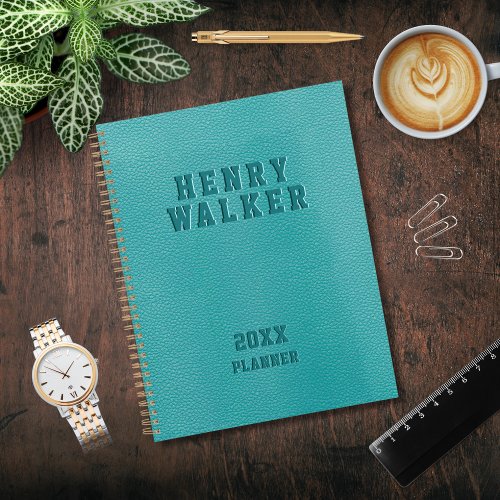 Personalized Business Embossed Teal Vegan Leather Planner
