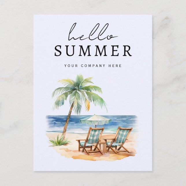 Personalized Business Hello Summer Beach Postcard (Front)