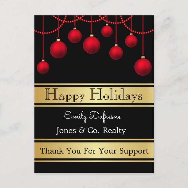 Personalized Business Holiday Greetings Ornaments Postcard (Front)