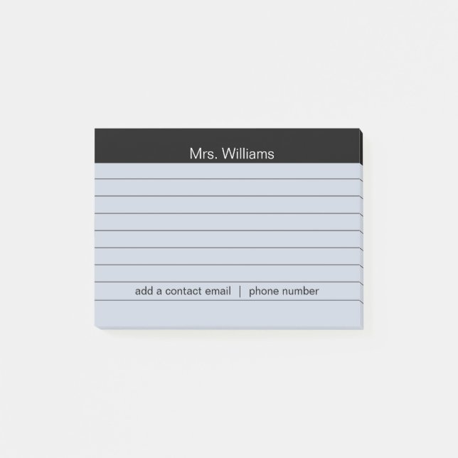Personalized Business lines Black Stripe Teacher Post-it Notes (Front)