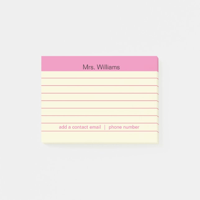 Personalized Business lines Pink Stripe Teacher Post-it Notes (Front)