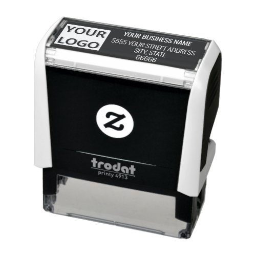 Personalized Business Logo Address Black and White Self_inking Stamp
