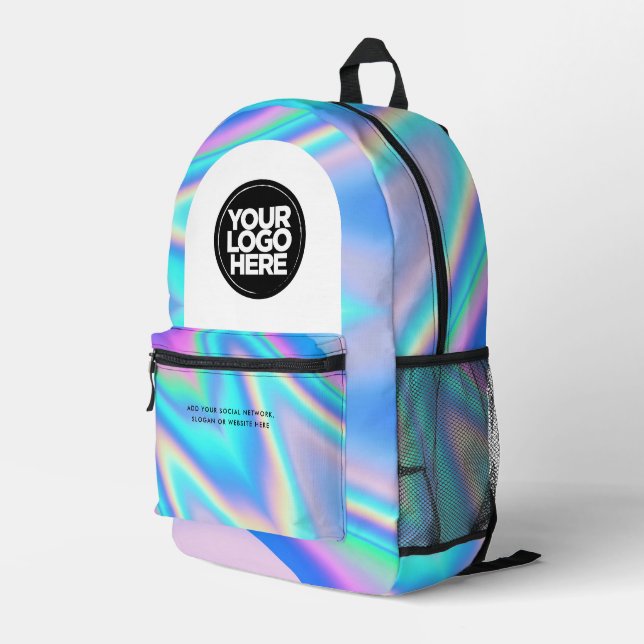 Personalized Business Logo and Text Holographic Printed Backpack (Back Corner Right)