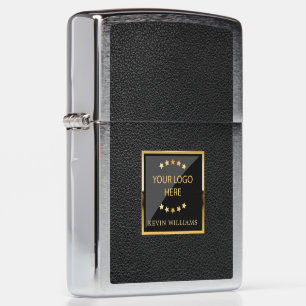 Personalized Business Logo Black Faux Leather Zippo Lighter