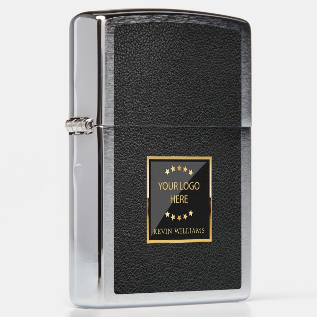 Personalized Business Logo Black Faux Leather Zippo Lighter (Right)