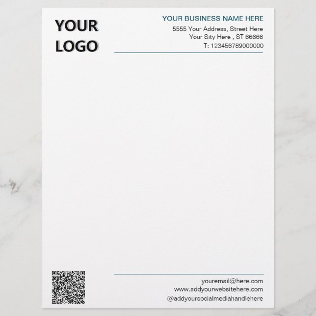 Personalized Business Logo Letterhead with QR Code (Front)
