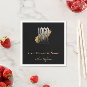 Personalized Business Logo Name Editable Black Napkins