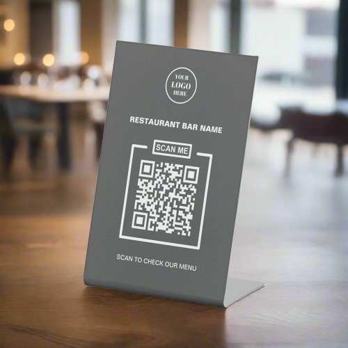 Personalized Business Logo QR Code Clean Gray Pedestal Sign